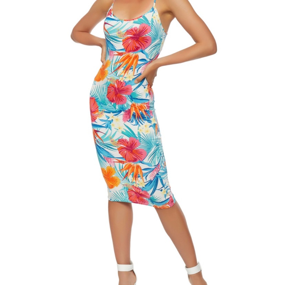 Floral midi body con dress